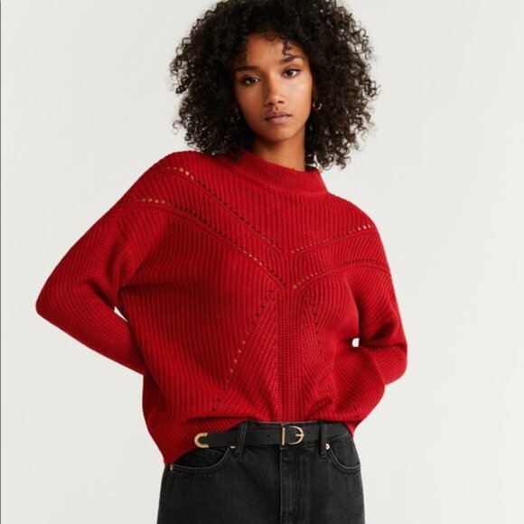 Mango Mock Neck Red Sweater - Picture 1 of 9